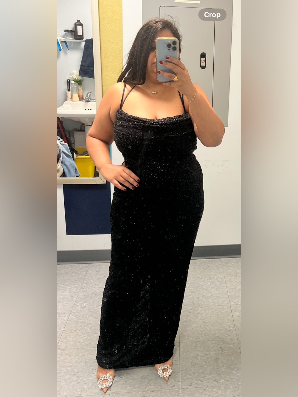 OH POLLY - Montecarlo Black Sparkle Cowl Neck Maxi Dress